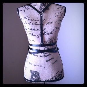 Black, faux leather, harness belt!